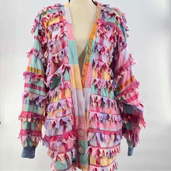 Vintage Paula Sweet Muslin Mink Patchwork Fringe Cardigan Jacket – Size Small - Picture 10 of 12